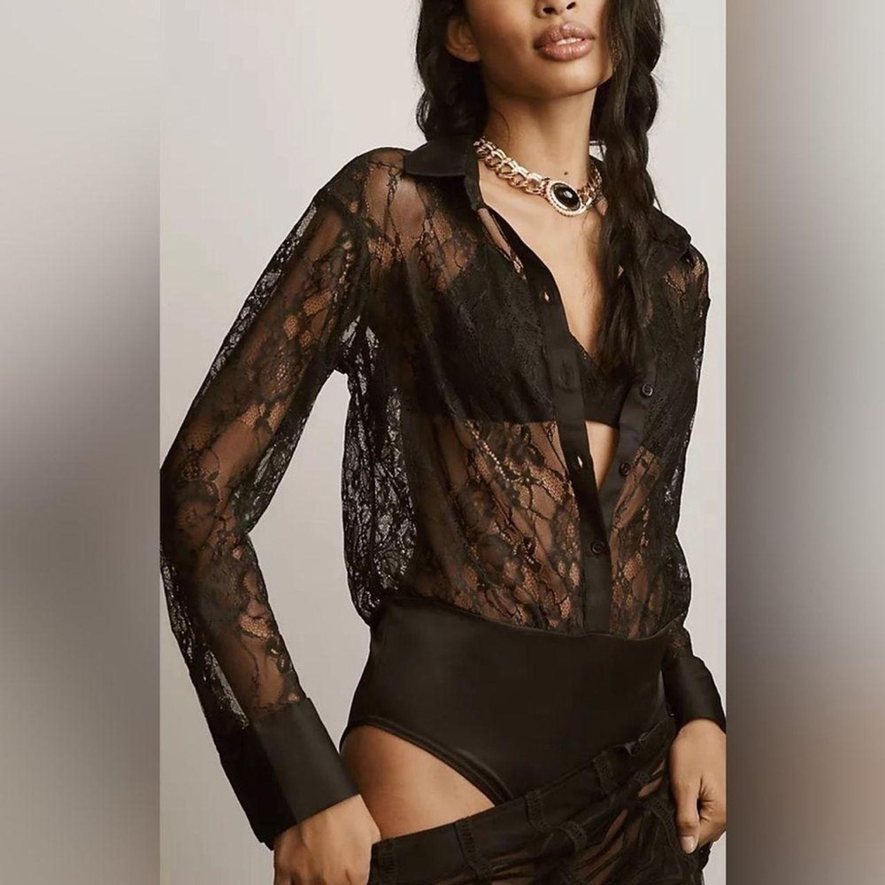 Anthropologie Black Lace Detail Top